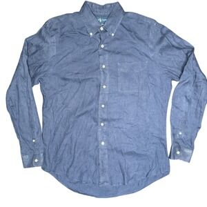 Vintage Ralph Lauren Custom Fit Linen Button Down Shirt Mens‎ L Blue Long Sleeve